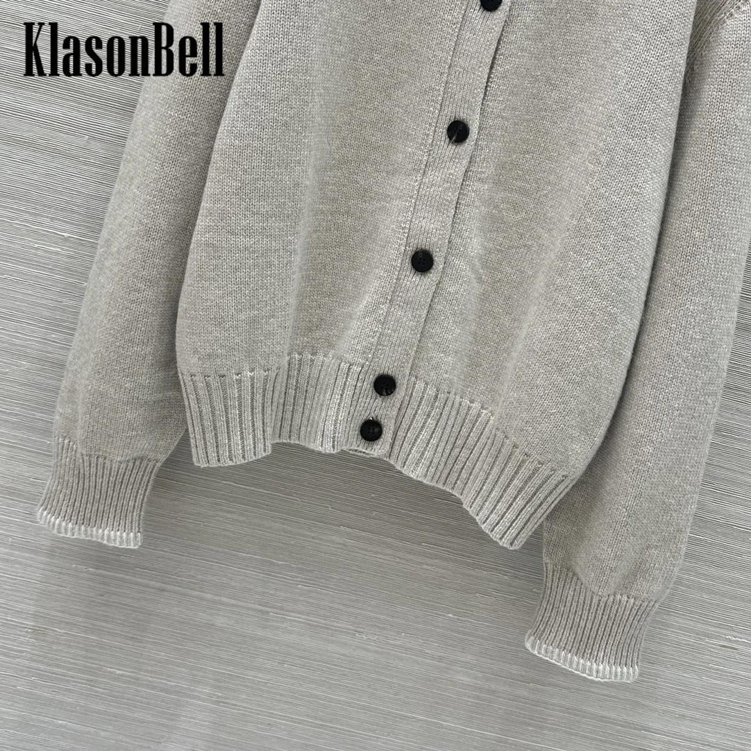 8.24 KlasonBell Women Classic Hand Stitched Embroidery Decoration Wool Cashmere Knit Simple Loose O-Neck Single Breasted Coat