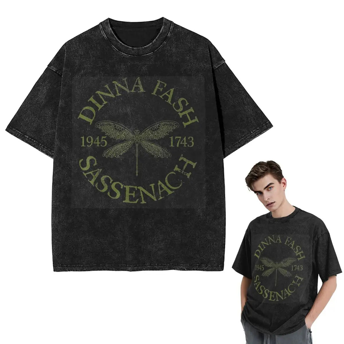 

Streetwear T-Shirts Dinna Fash Sassenach Dragonfly Outlander Green Design T Shirt Short Sleeve T-Shirt Tops Tees for Men Women