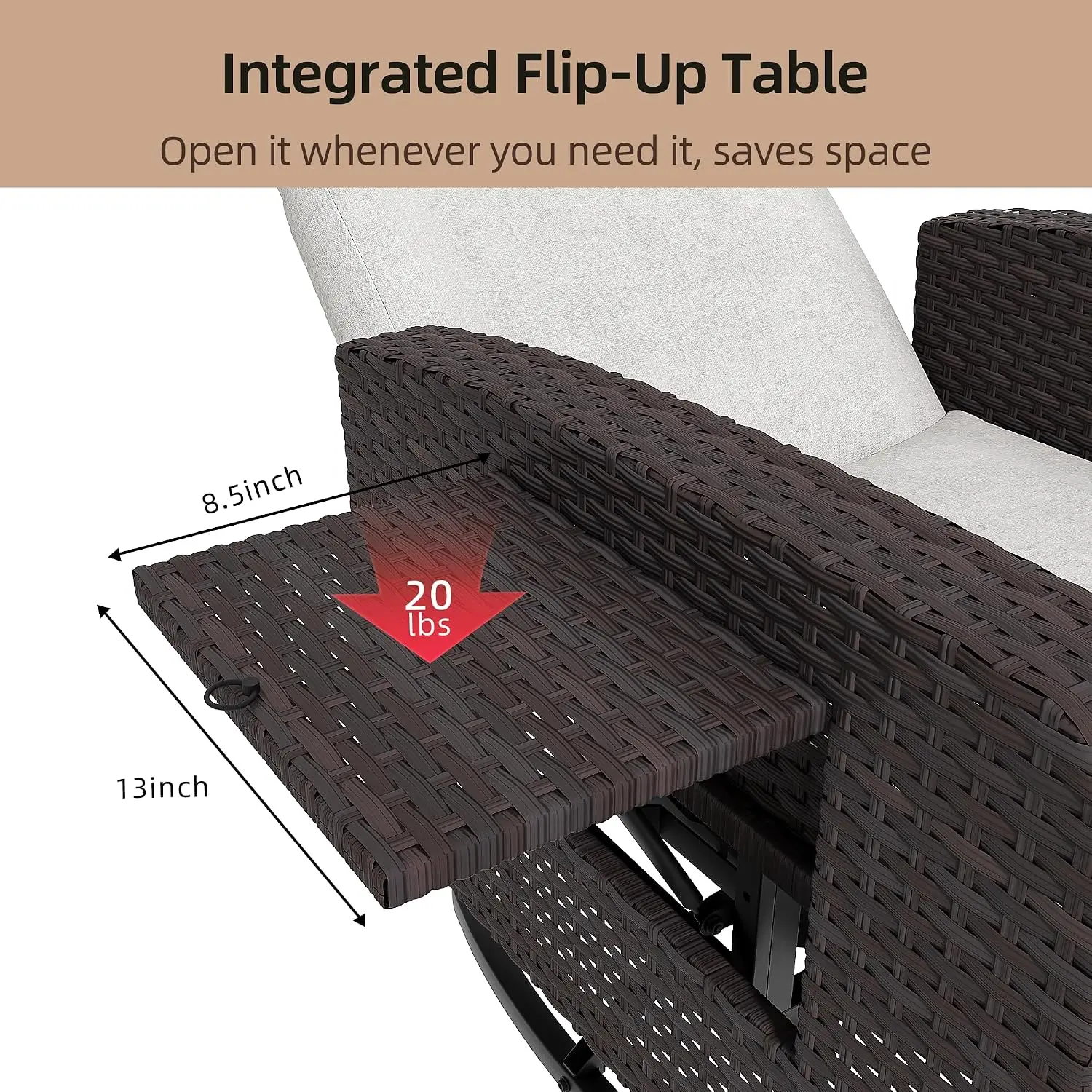 2Pcs Outdoor Swivel Rocking Recliner with Adjustable Back & Footrest, 360°Swivel Chair with Flip-up Table for Patio, Customized