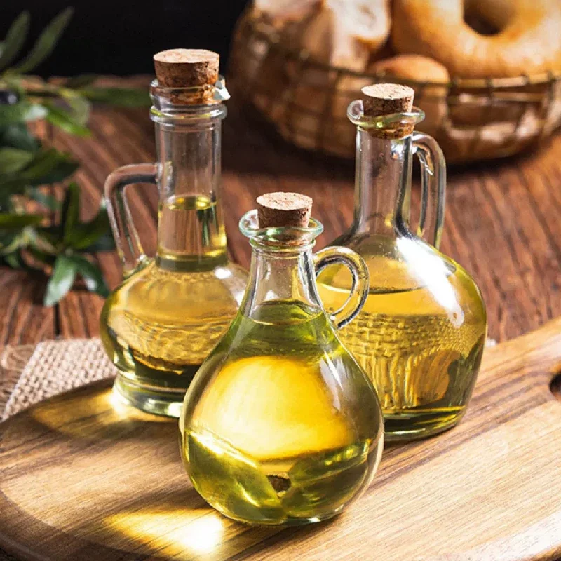 1pcs Kitchen Glass Oil Jug Round Cork Olive Oil Jug Transparent Glass Bottle Seasoning Tool Kitchen Supplies Seasoning Bottle