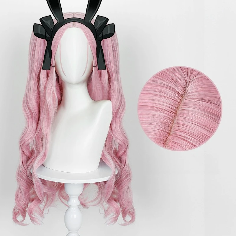 토끼 카페 시리즈 메이지 코스프레 핑크 컬리 롱 헤어 가발 할로윈 카니발 테마 파티 소품 여성용 소녀용
