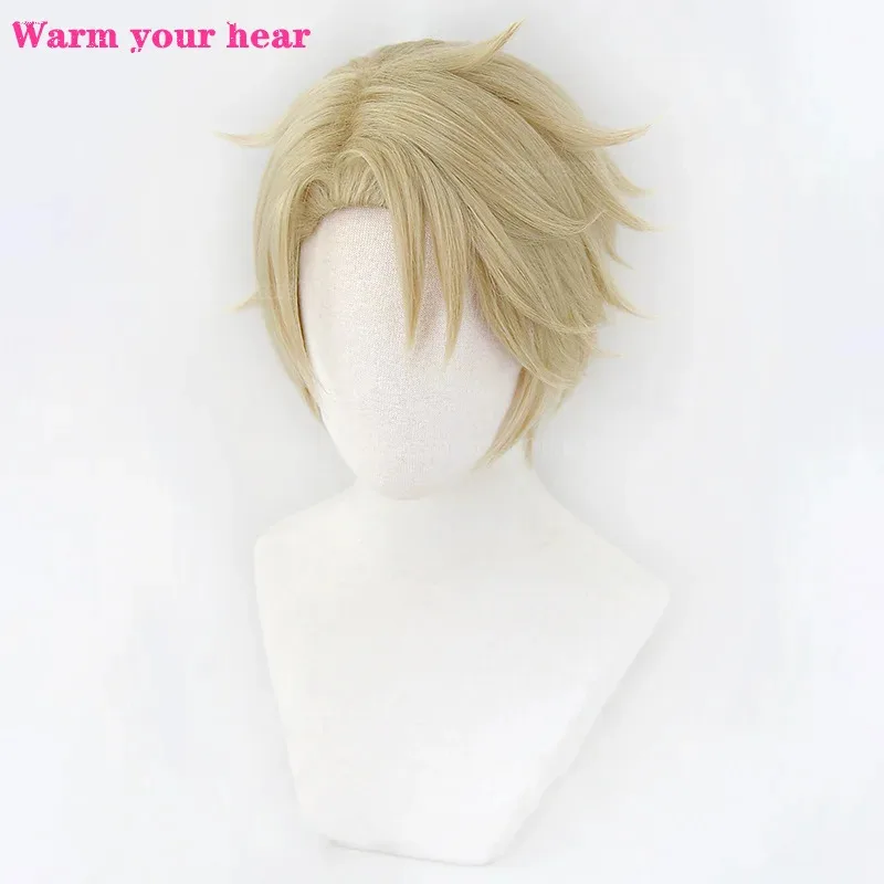 アニメ合成ロイドフォージャーコスプレショートライトリネンゴールド耐熱髪ハロウィンパーティートワイライトユニセックスウィッグ + ウィッグキャップ