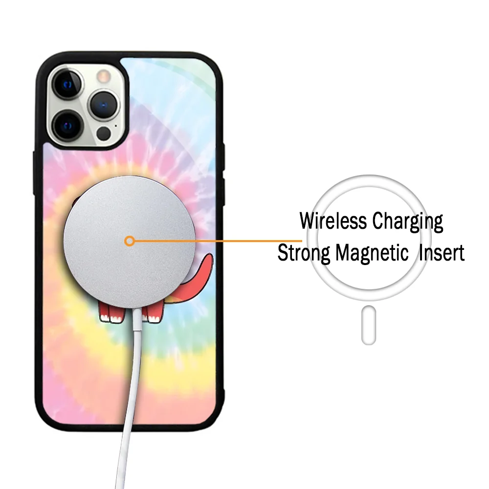 Dino Tie Dye Rainbow Phone Case For IPhone 11 12 13 14 15 Plus Pro Max Mirror Acrylic Cover For Magsafe Wireless Charging