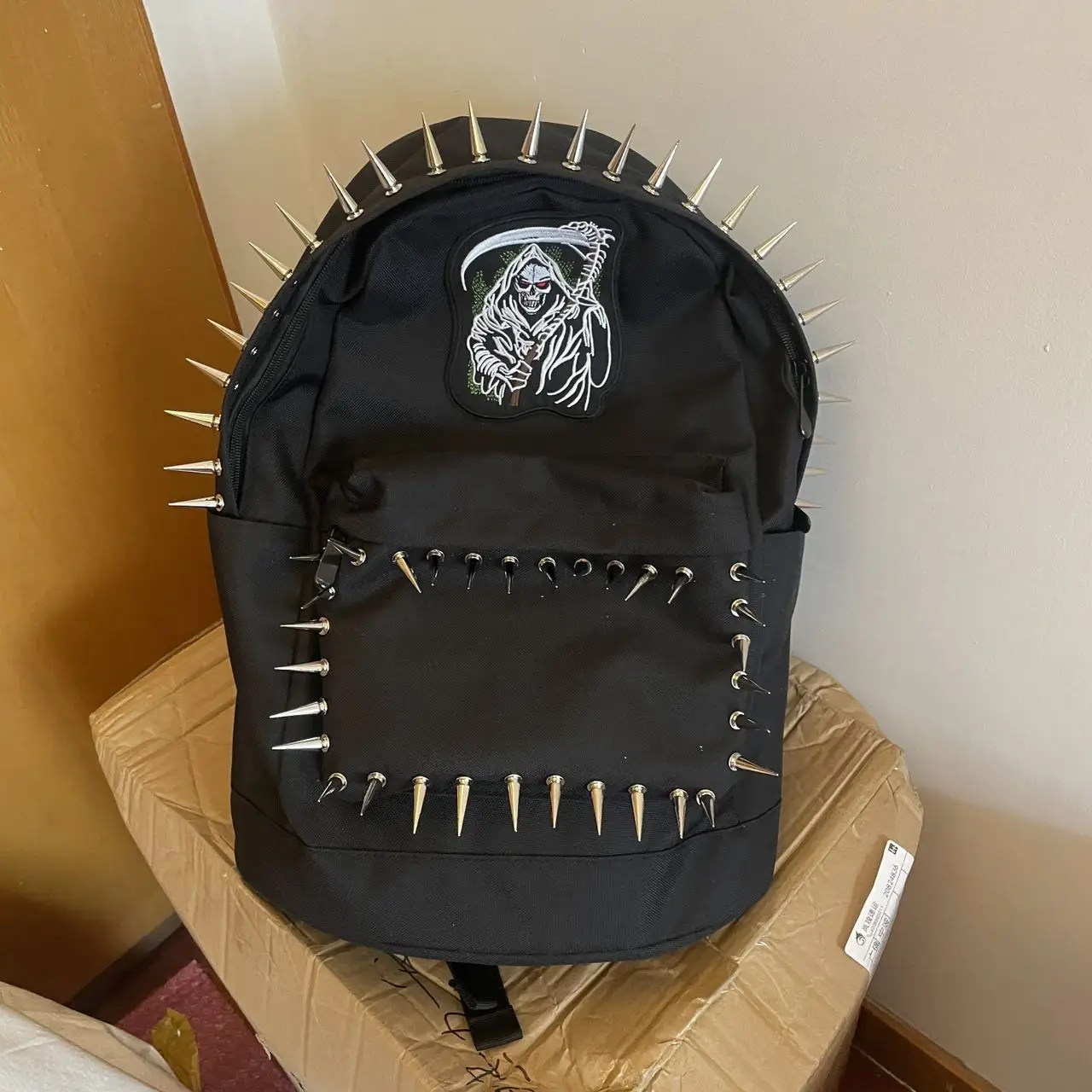 

punk rivet black backpack men's appliques bag large capacity fashion Backpacks for women