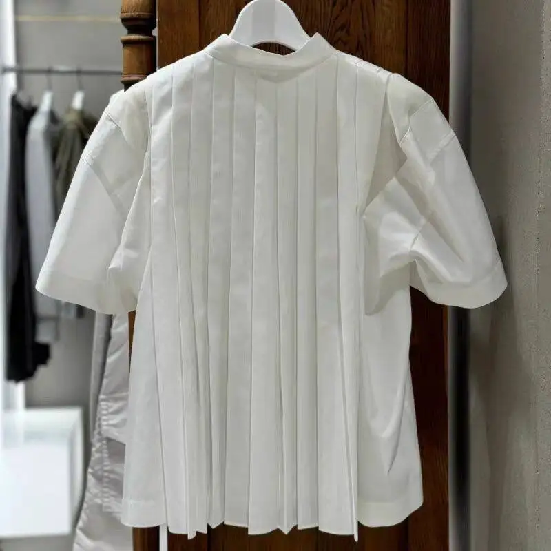 SAC 25 Japanese pleated short-sleeved loose casual T-shirt button-up cardigan