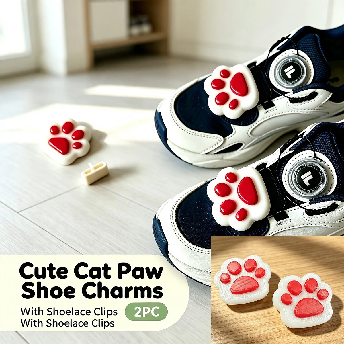 Cartoon Cat Paw Shoe Accessories, Detachable Shoelace Decorative Buckles, Versatile Shoe Buckle Decorations for Casual Running Shoes