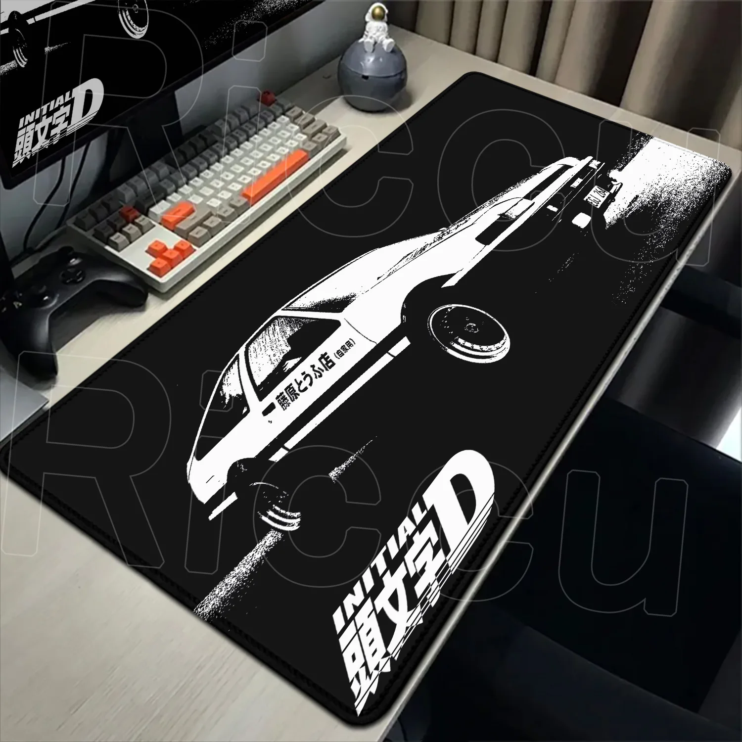 Anime Initial D Keyboard Mats Gaming Mouse Pad Non-slip Mausepad Large Office Deskmat Black and White Art Rubber Mice Pad Carpet