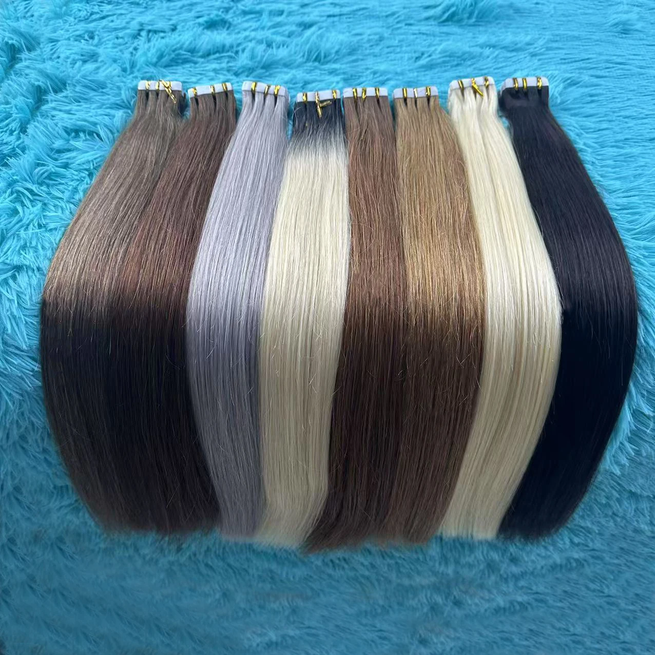 ナチュラルテープインヘアエクステンション人毛目に見えないPUテープインレミー人毛エクステンション接着剤で固定ストレートヘア18インチ # 1b 20個