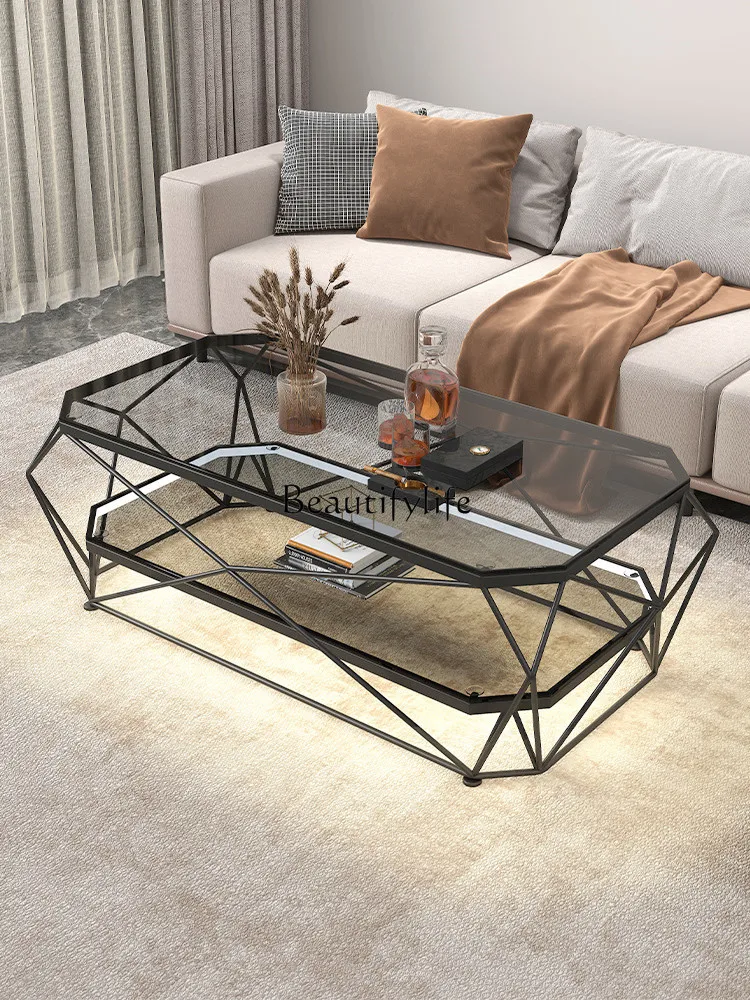 Small Apartment Living Room Mild Luxury Retro Rectangular Tempered Glass Simplicity Creative Coffee Table