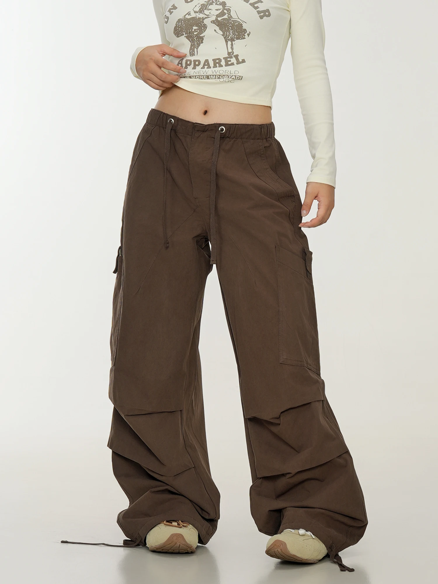 

Американские ретро-брюки с широкими штанинами и подвернутым низом, с завязками, универсальные, осенне-зимние, свободного кроя, рабочие брюки