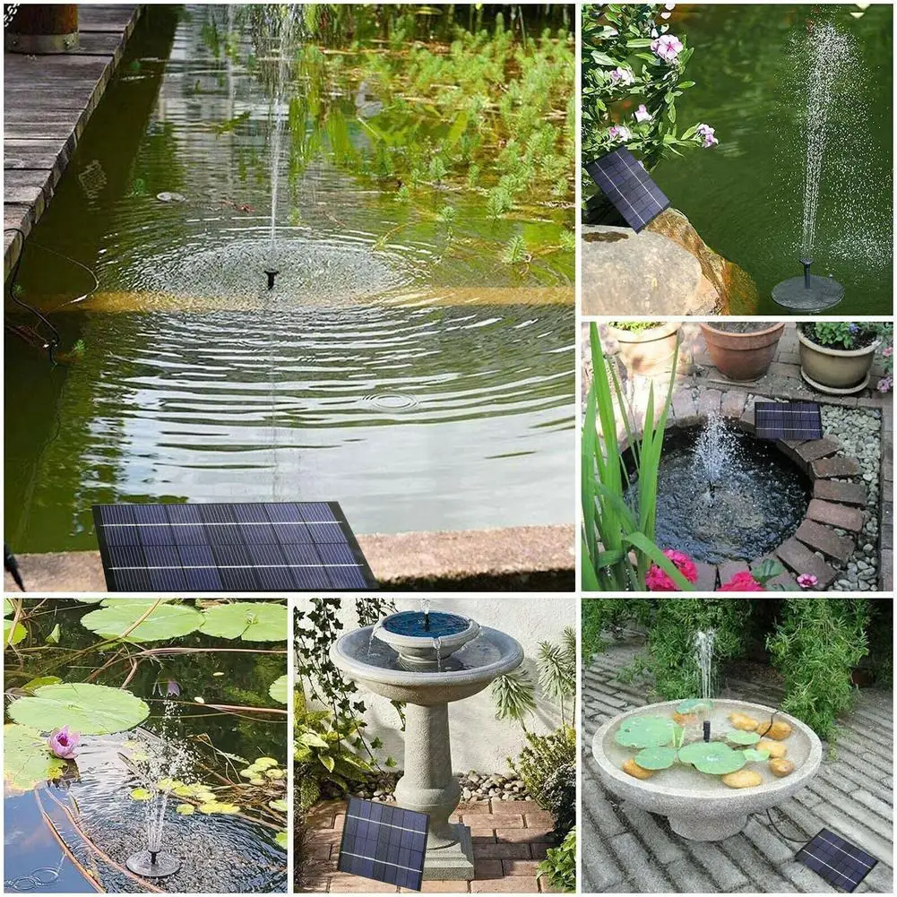 1w Solar Powered Fountain With 5 Size Spray Adapters Energy Saving Water Pump For Pond Garden Decor