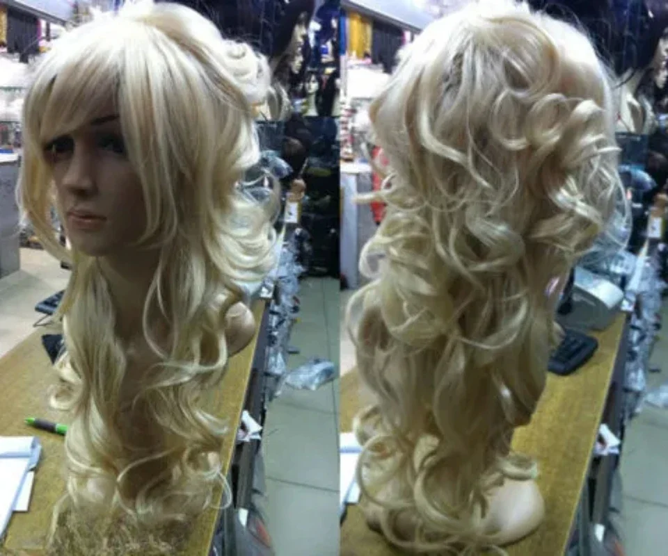 

Fashion long Blonde curly hair ladies Synthetic Cosplay wigs