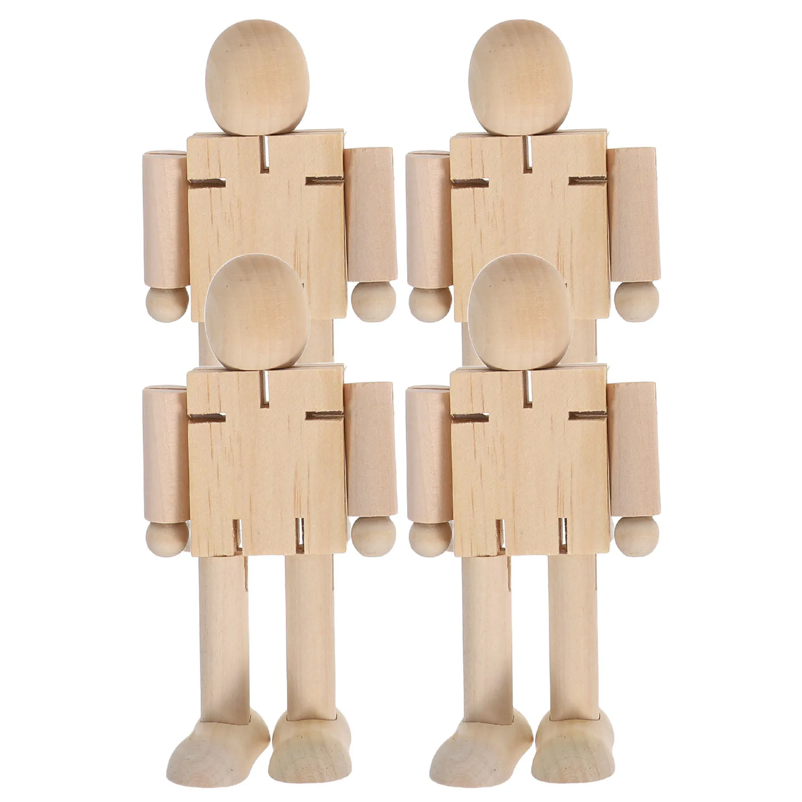 4 個の自然な未塗装のボディ、関節付き、DIY 装飾、子供の絵画活動、教育的、創造的