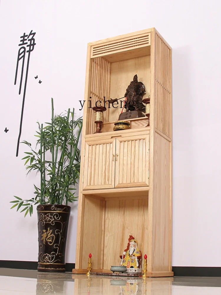 ZC New Chinese Style Clothes Closet Altar Ash Wood Double-Layer Buddha Niche Two-Layer Worship Counter