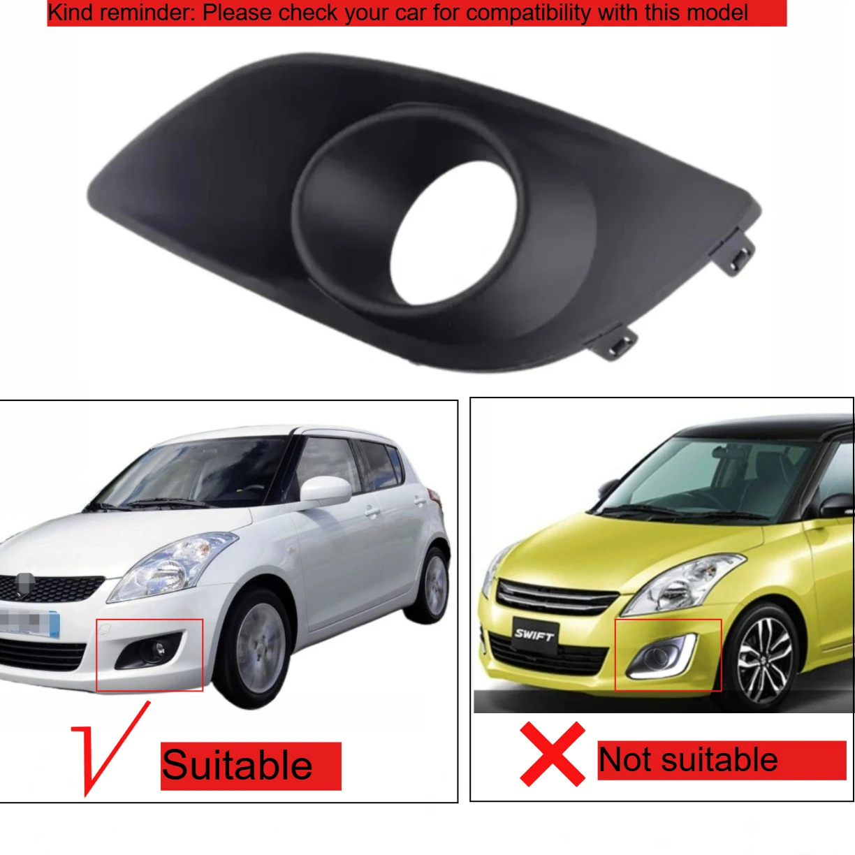 Front Side Fog Light Bezel Frame Cover Fit for Suzuki Swift 2011 2012 2013 2014 2015 2016 2017 Black Plastic Fog Light Frame