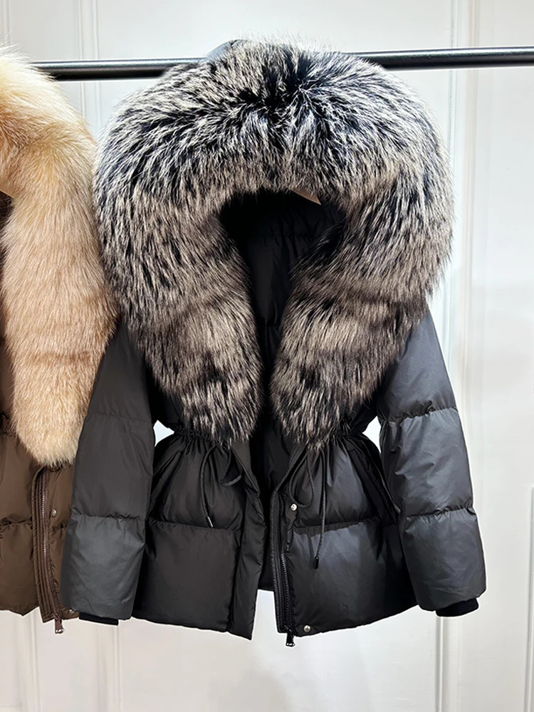 2026 New Winter Real Natural Fox Fur Collar Thick Wam Puffer Jacket Women Hooded Belt Slim White Duck Down Coat Waterproof Parka