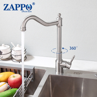 ZAPPO  Brush Nickel Kitchen Faucet 360 Rotate Faucet Stainless Steel Kitchen Tap Deck Mount Cold Hot Water Sink Mixer Faucet