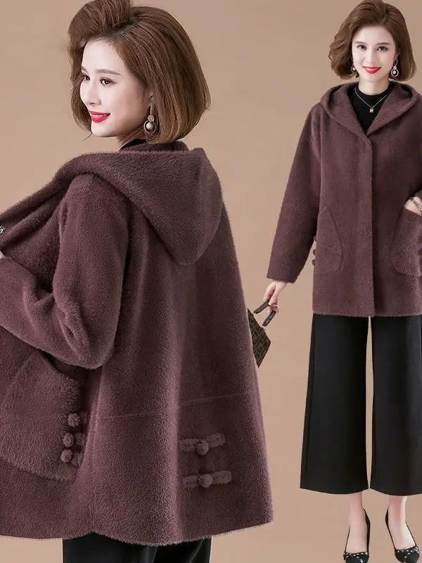 

Winter Coat Fur And Velvet Inteated High Waist Long Pants Korean Sle Commute Large Size Jaet for Middle-Aged And ly