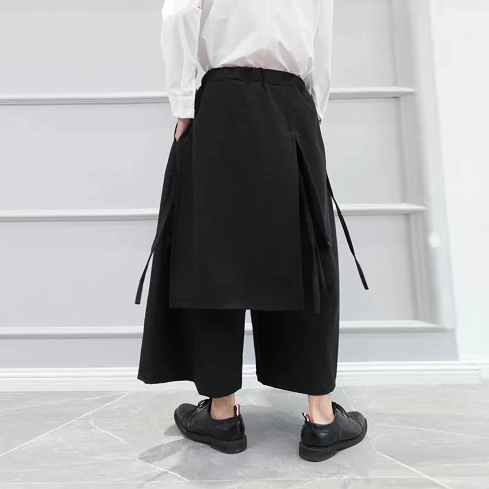 Y2k Gothic Dark Culottes Irregular Layered Casual Hakama Genderless Japanese Streetwear Fashion Wide Leg Samurai Pants Unisex