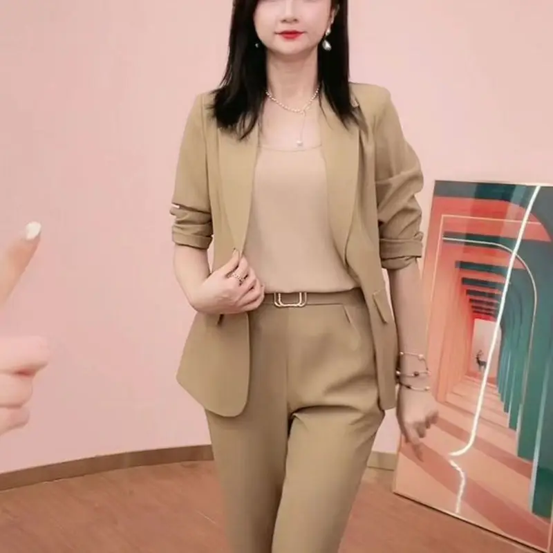 Korean Style Slim Fit Jacket Blazer Casual Pencil Pants Two Piece Set Elegant Women's Pants Set Office Summer Outfits