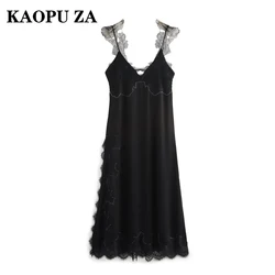 KAOPU ZA 2024 Summer Woman's Casual Solid Color Sleeveless Dress Maxi Skirt Women Clothing Elegant Sling V-Collar Slip dress Top