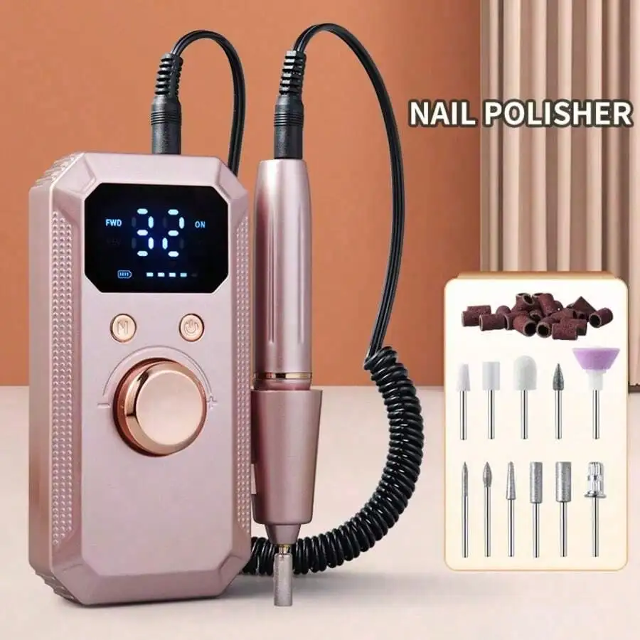 Rechargeable Electric Nail Enhancement Drill, Portable Acrylic Gel Nail Grinder, 11 Grinding Heads & 20 Abrasive Belts, Wireless High Speed, Salon Household Tools, for Beginners & Professionals, 1600mAh, Christmas Gift