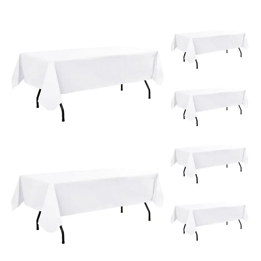 

Tablecloth with Flannel Backing6 Pack White 60x102 Inch Outdoor Waterproof Rectangle 6 Foot Plastic Table Cloths SheetsWipeable