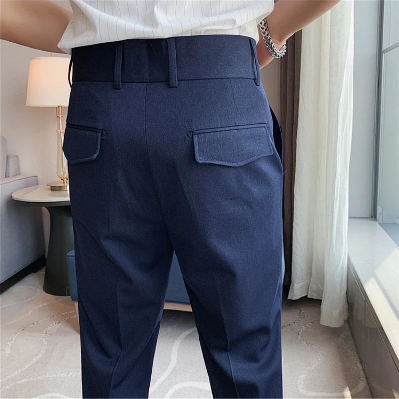 Fashion High Waisted Suit Pants for Men Slim Fit Casual Business Dress Pants Solid Color Office Social Trousers 2023 Autumn