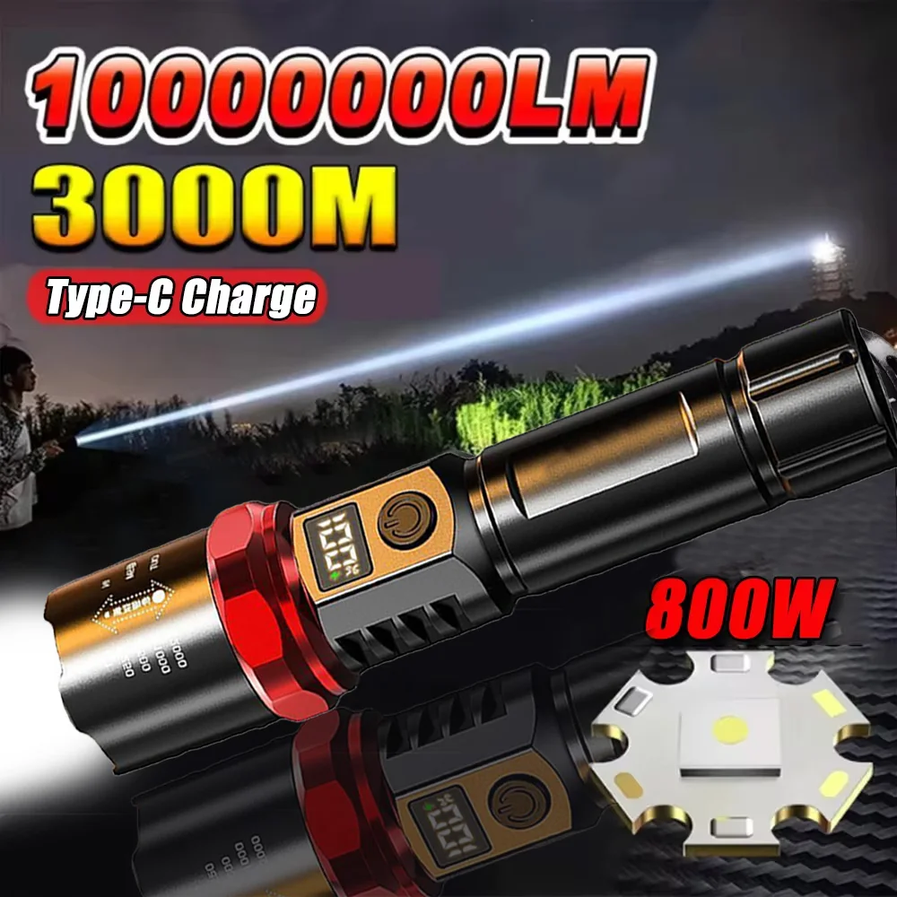 P900 High Strong Power Led Flashlights Tactical Torch with Display Light USB Rechargeable Camping Fishing Emergency Zoom Lantern