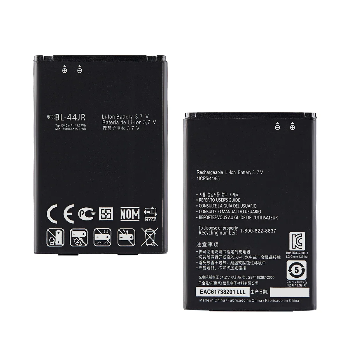 BL-44JR Original para teléfono móvil LG, batería de 1540mAh para P940, Prada 3,0, Prada K2, SU540, SU800, D160, L40, BL 44JR