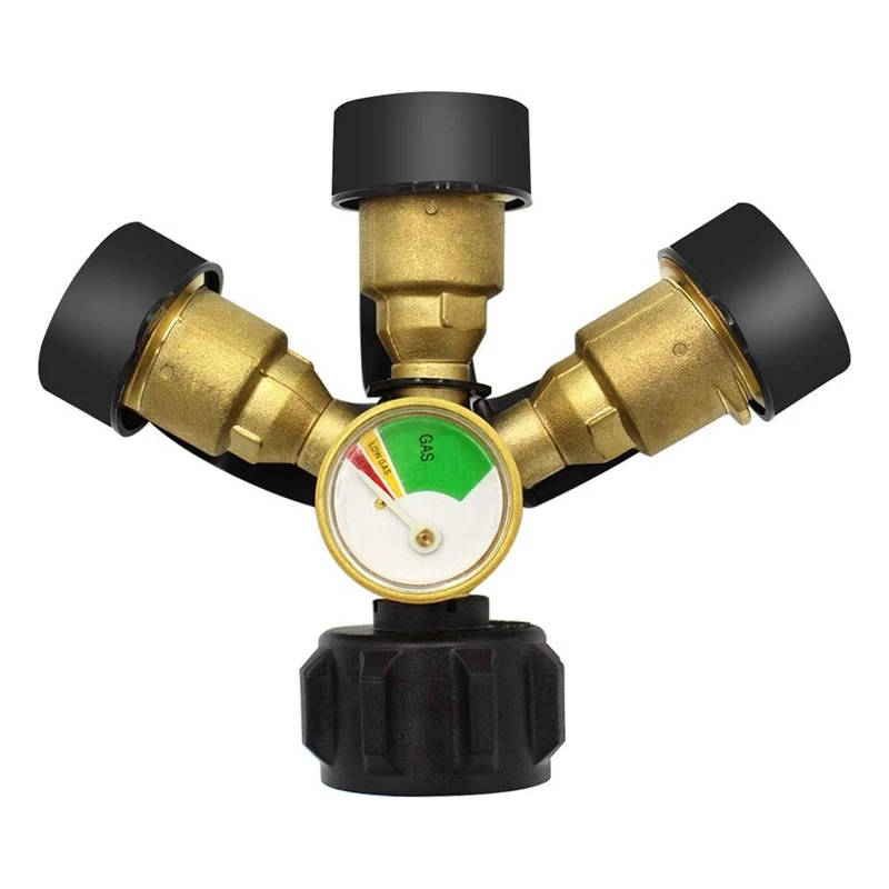 New 3 Way Propane Splitter with Gauge and Shut-Off Valve, 3 Y Propane Gas Splitter, Propane LP Tank Tee Gauge Adapter