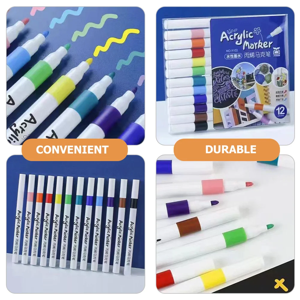 

12Pcs Paint Marker Pens Vibrant Color Acrylic Markers for DIY Projects Journaling Noting Designing Smooth Flowing Ink Ergonomic