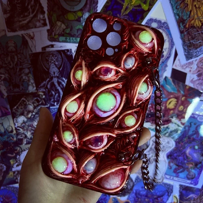 4173 Original 3D Handmade Luminous Mobile Phone Case Bloody Cthulhu Eyes Mobile Phone Case Dark Gothic Punk Art Custom Gift