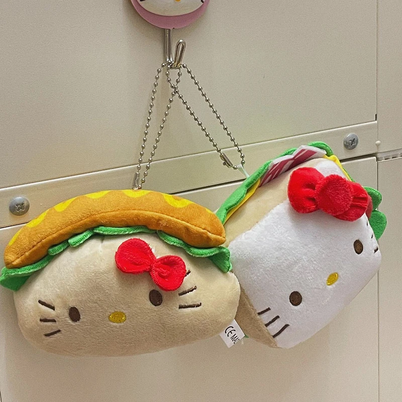 Hamburger Hello Kitty Plush Toy Keychain Sanrio KT Cat Soft Stuffed Doll Pendant Car Key Ring Backpack Bag Decor Kid Gift