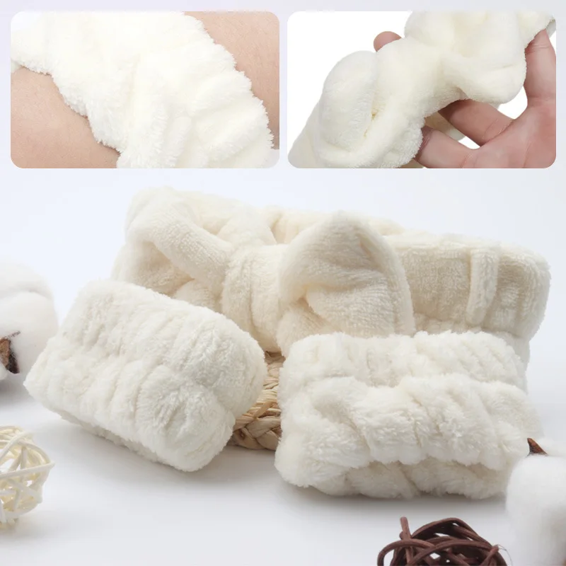 3PCS Bowknot Hair Band Coral Fleece Makeup Headband Soft Wash Face Yoga Hair Accessory