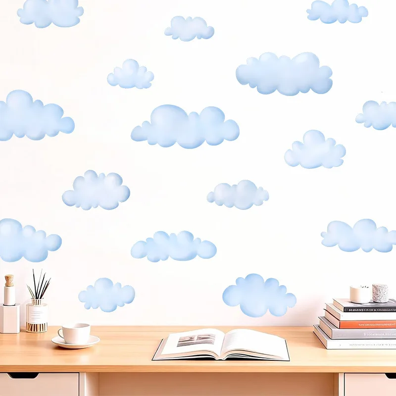 Blue Cloud Wall Stickers for Girls' Bedrooms Self-adhesive PVC Stickers for Nursery Wall Decor