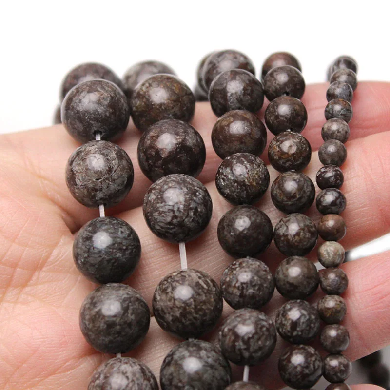 Wholesale Natural Stone Coffee Snowflake Obsidian Round Beads 15\