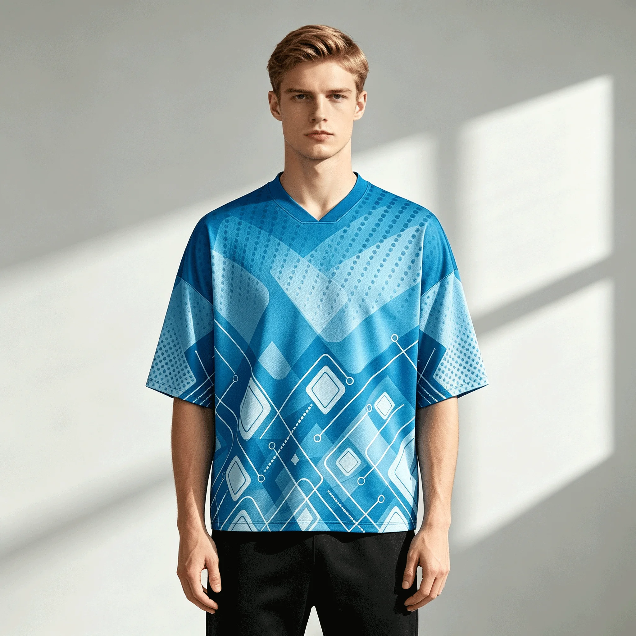 3D Printing Technology - Men's Blue And White Gradient V-Neck