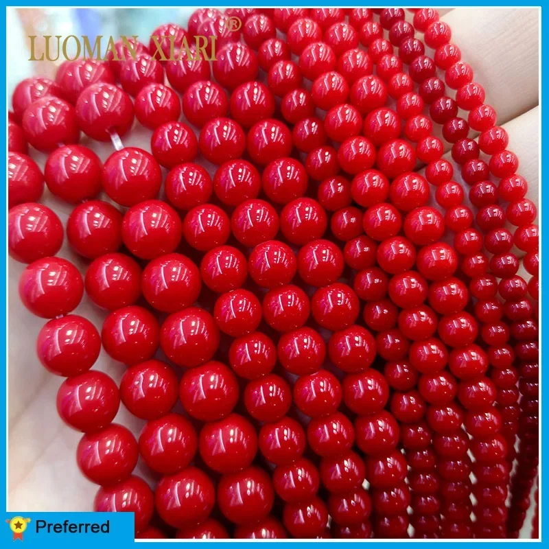 Natural Stone Beads Red Coral Loose Round Spacer Bead for Jewelry Making DIY Bracelet Necklace Accessories 4 6 8 10 12MM