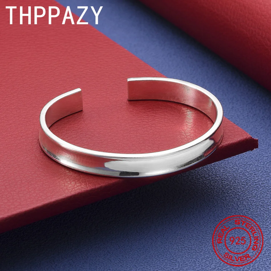 

THPPAZY 925 Sterling Silver Round Adjustable Bangle For Men Women Simple Popular Jewelry Fashion Party Birthday Christmas Gifts