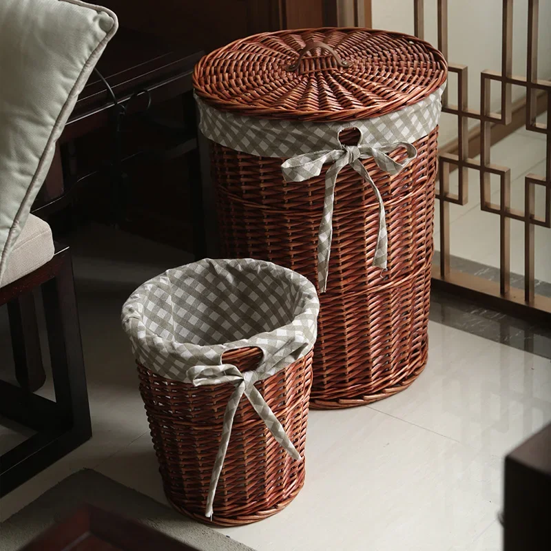 Rattan Storage Basket Hamper Dirty Clothes Basket with Lid Good Willow Basket for Debris Storage Elegant Design