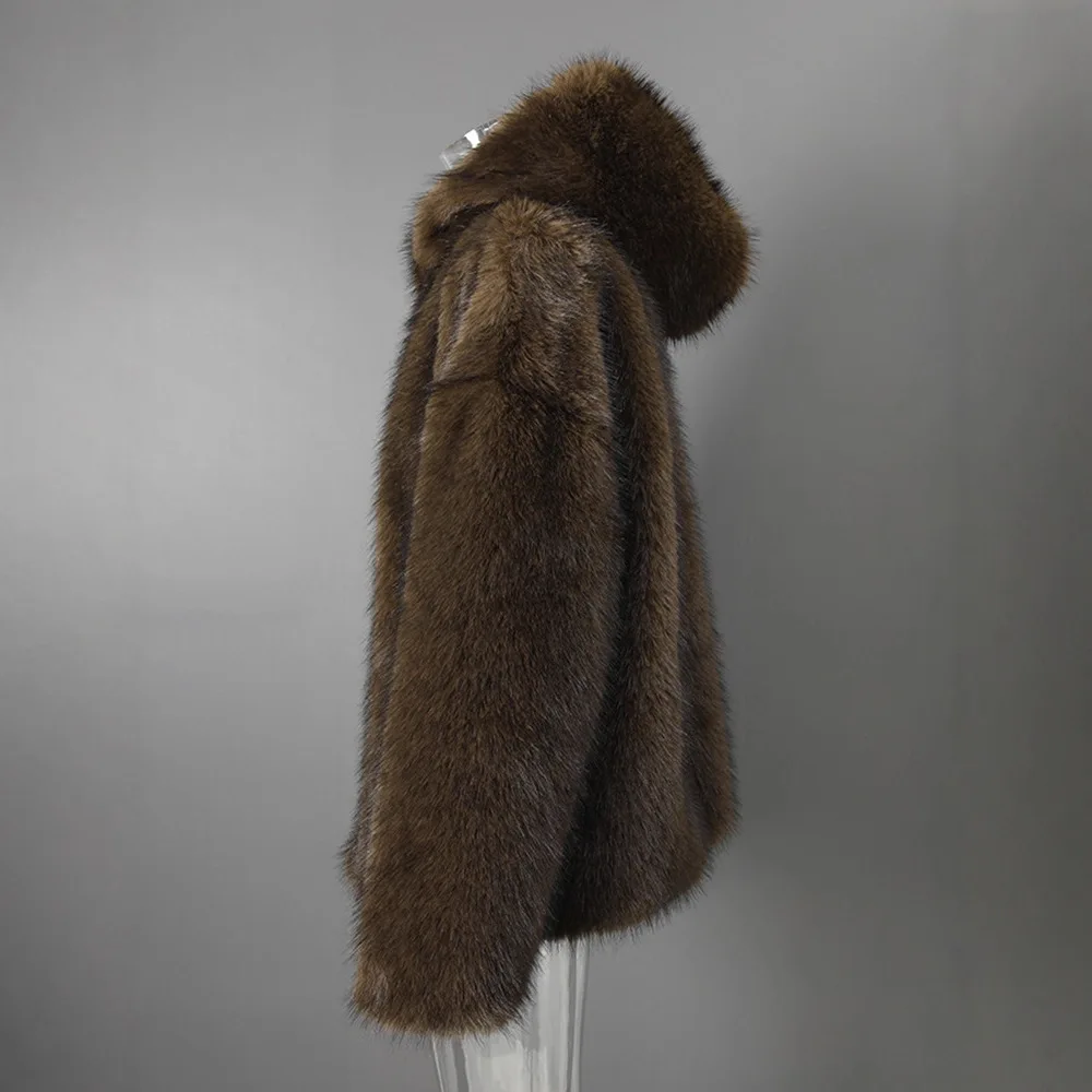 BJTZ شتاء 2025 المرأة مقنعين فو المنك أفخم سترة ناعمة مصمم المتضخم أنيقة الحد الأدنى مريحة بلايز عادية #5