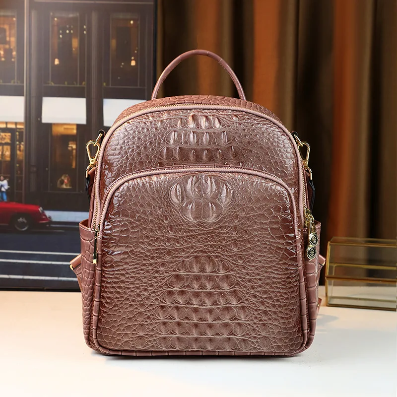 Crocodile Pattern Women Leather Backpack Fasion Ladies PU Leather Double Shoulder Bag Alligator Female Travel School Bags