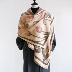 Brand design luxury tulip print imitation cashmere scarf thickened 2024 autumn and winter new muffler shawl neckerchief muffle