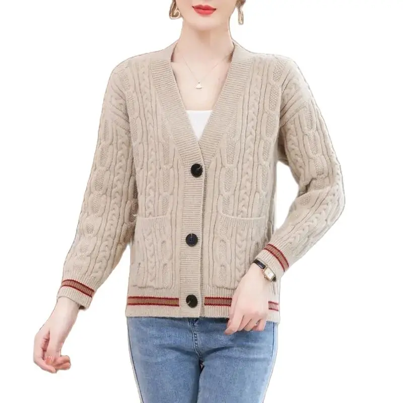 Spring Autumn Short Cardigan Sweater Jacket Women 2024 New Loose Pure Colour Knitwear Coat Fashion Single-Breasted Top Female