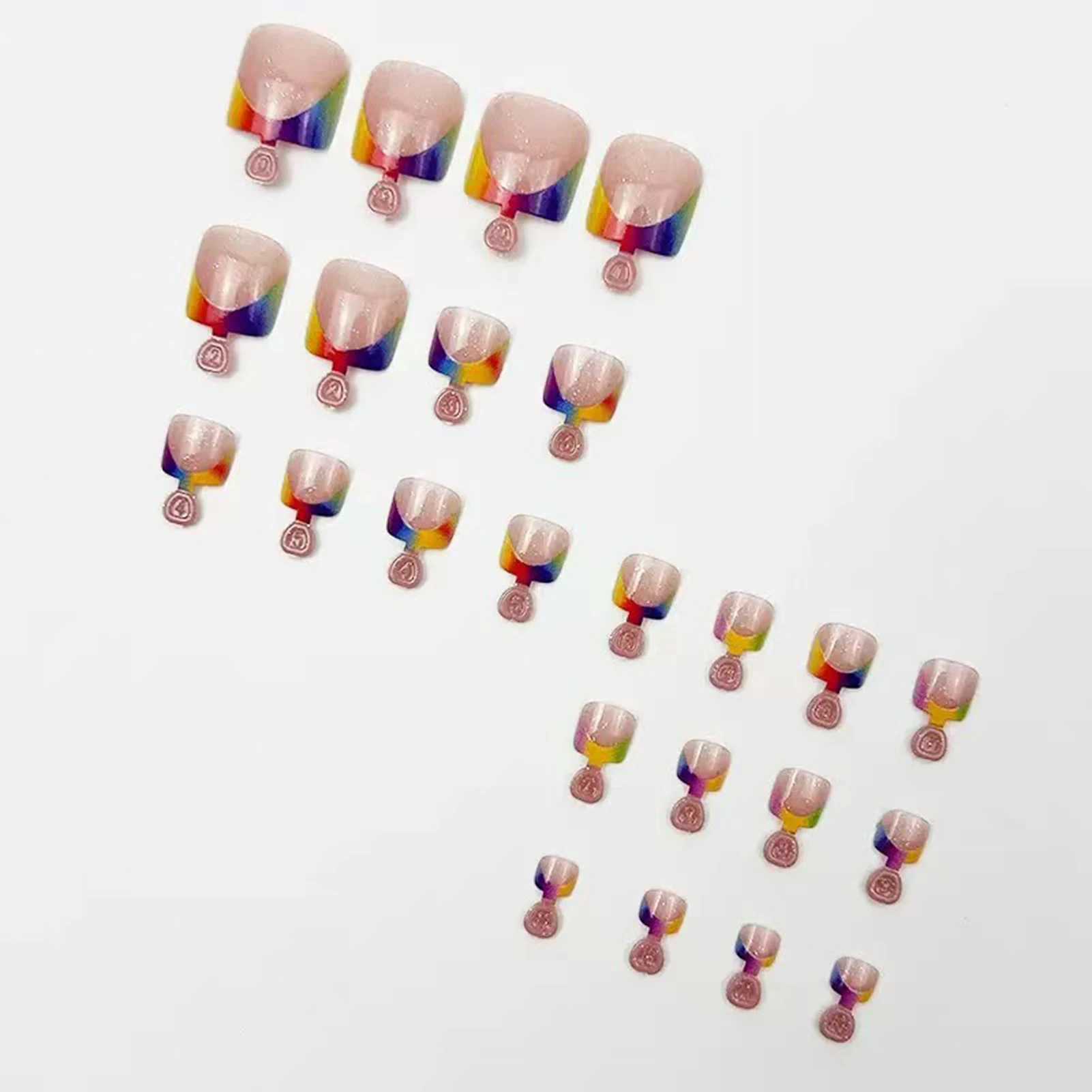 24 قطعة لون عاري أظافر وهمية الصيف الملونة الفرنسية تلميح اضغط على تو الأظافر لامعة الترتر تصاميم غطاء كامل الأظافر كاذبة #3