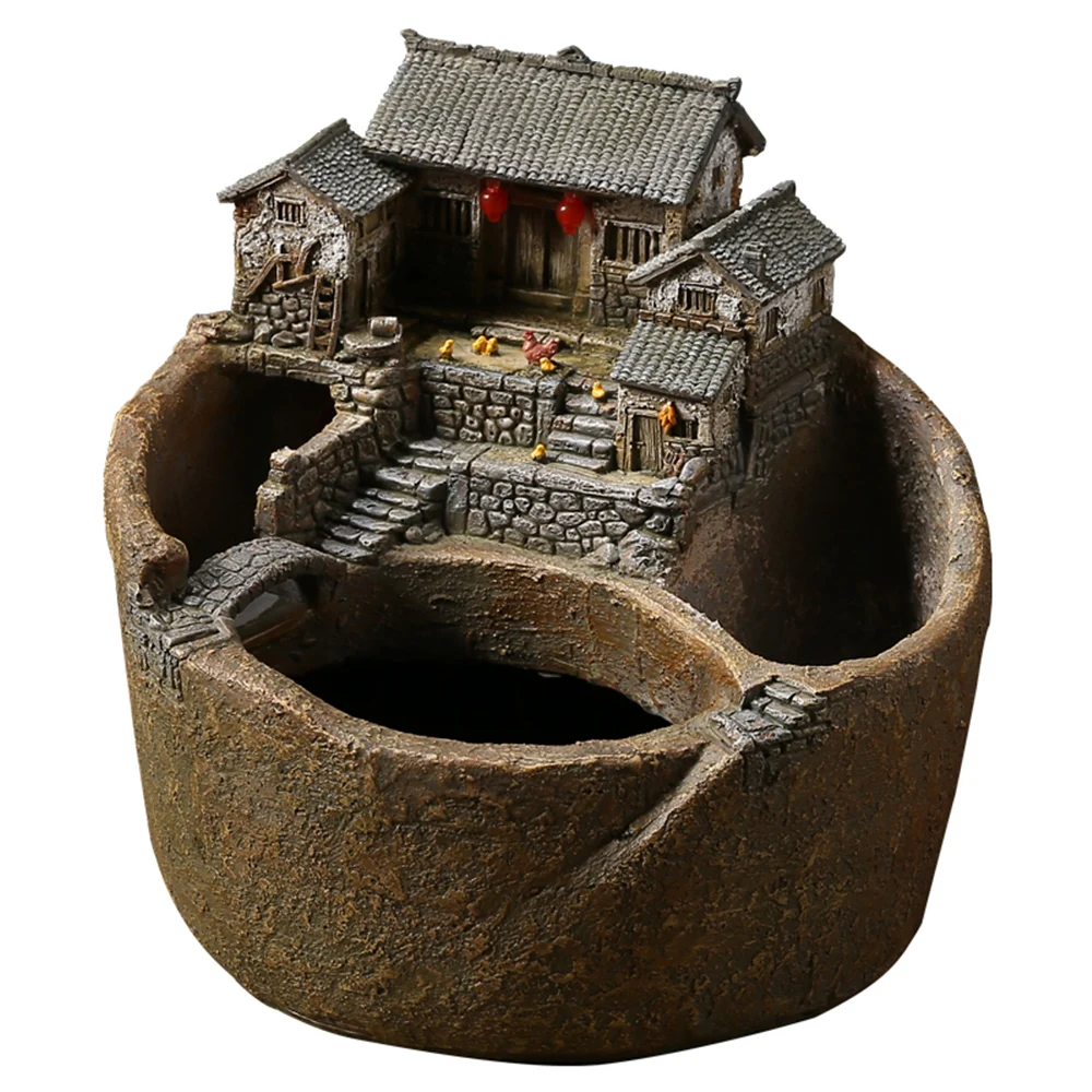 

Bonsai Pot Resin Flower Pots Micro Landscape Rockery Flowing Water Ornaments Tea Table Decorations Water Circulation Fish Tank