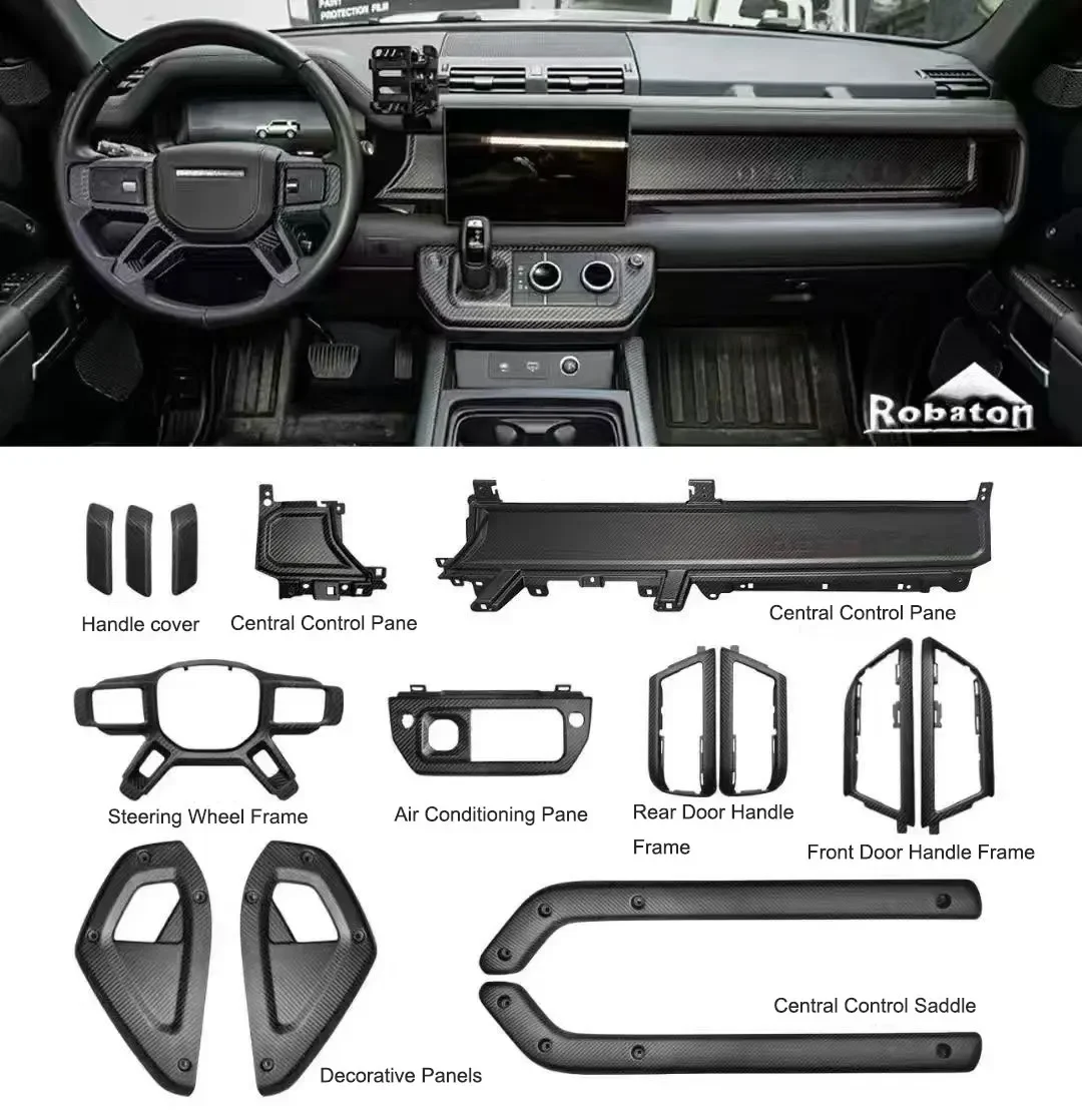 New Car Interior Accessories Dry Carbon Fiber Interior Kit Inner Trims for Defender 90 110 130!