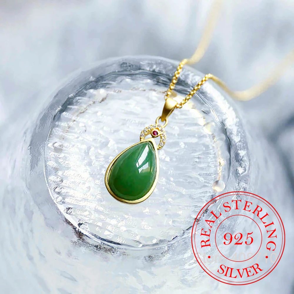 

Ювелирные изделия из стерлингового серебра 925 пробы, ожерелье с подвеской из натурального зеленого нефрита для женщин, ювелирные изделия для свадебной вечеринки, подарок для девочек, подарок подруге
