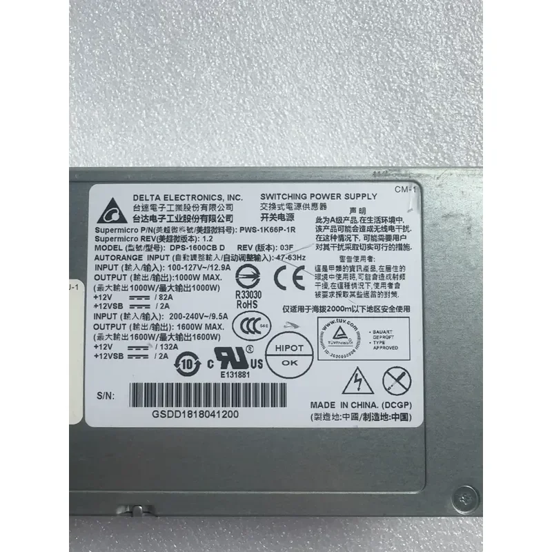 for Supermicro PWS-1K66P-1R 1600W Power Supply Unit for 4028GR Server Replacement Part High Efficiency Redundant PSU